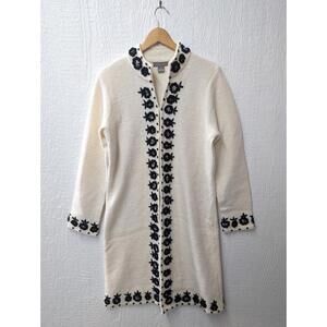 Vintage Kenar 100% Boiled Wool Long Sleeve Floral Cardigan Coat Women's Medium